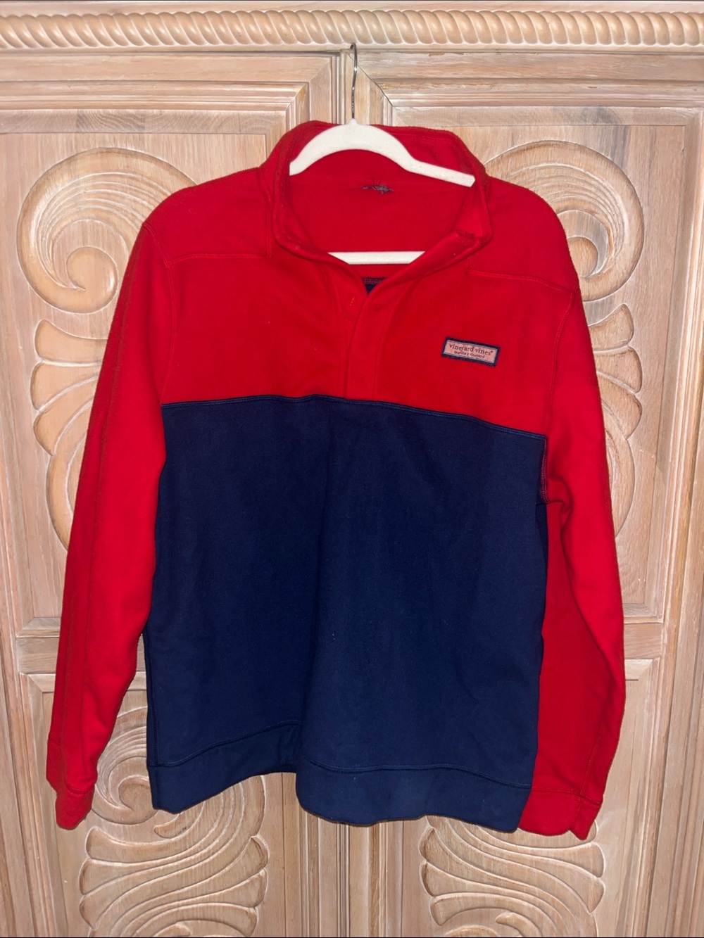 Vineyard Vines Red and Navy Colorblock Quarter-Zip  fleece Pullover